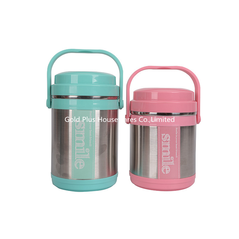 Eco friendly insulated vacuum food flask thermos 1.9L blue color wide mouth students lunch thermal food container