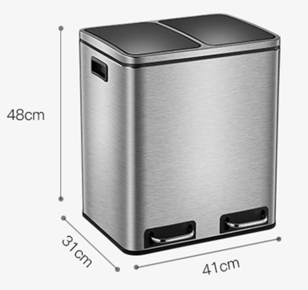 30L Two Compartment Indoor Trash Can Foot Pedal Stainless Steel Waste Basket