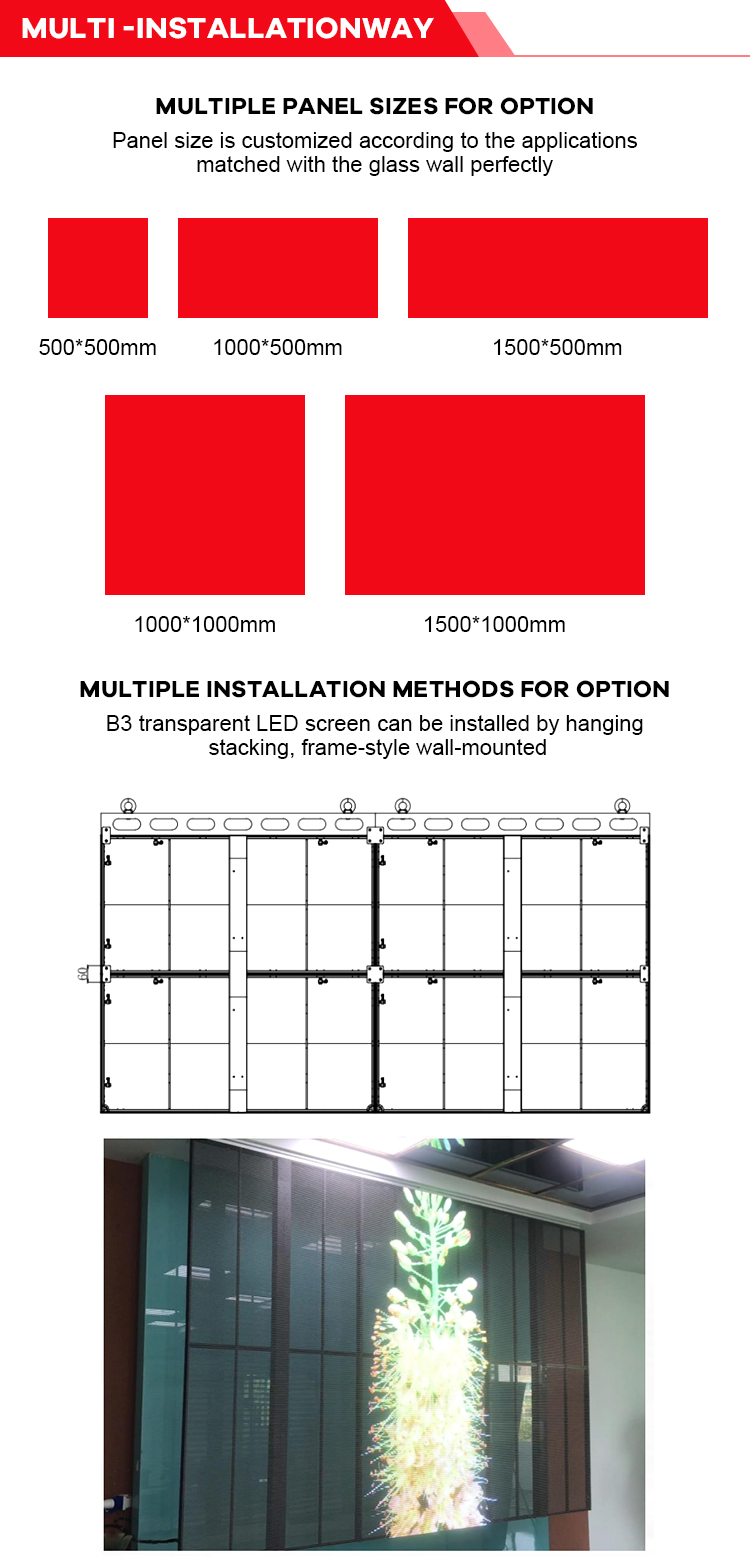 P2.6-5.2 HD Transparent LED Display Panel 2500nits Hanging Installation