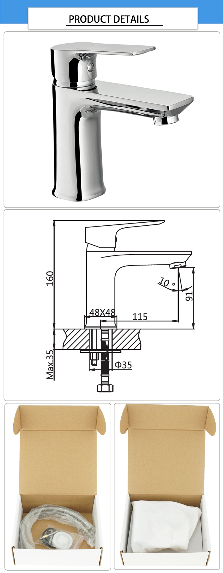 SS304 Hose 160mm Hot And Cold Wash Basin Taps