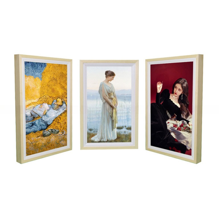 UHD 55" inch gallery Wood frame LCD LED Advertising photo picture display WIFI Android monitor for digital art NFT