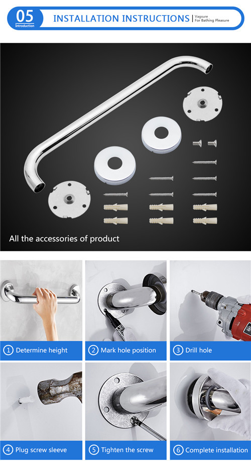 Easy Clean Bathroom Fixtures And Fittings / Polished Bathroom Grab Rails Max Load 150KG