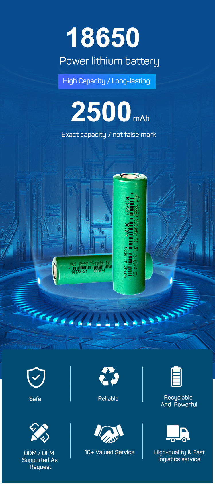 Outdoor Energy Storage High Discharge Rate 18650 Batteries Li Ion Pack 3.6V 2500mah