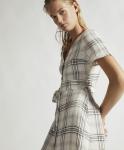 Summer Clothing Women V Neck Midi Checked Linen Dress