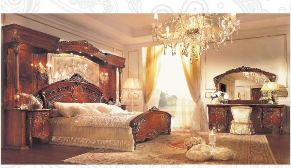 Luxury Villa/European Antique Bedroom Furniture,Wood Bed,Dressing with Mirror,VS