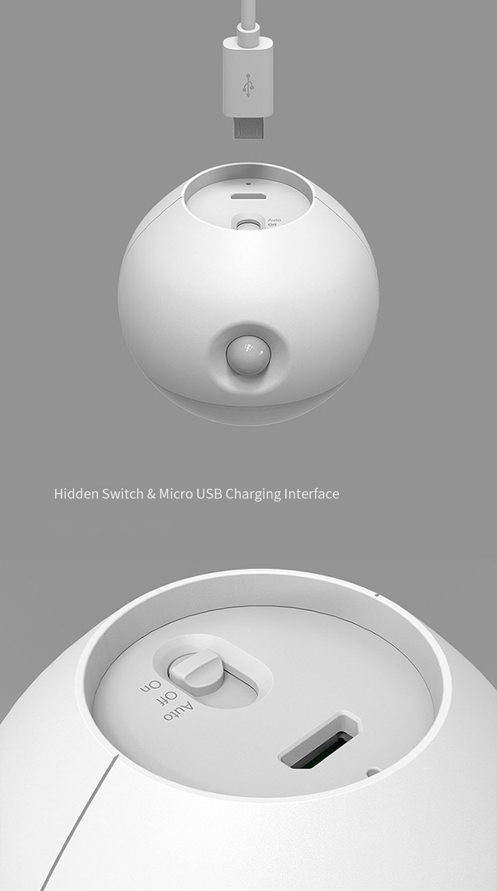 Wall Mount 500mAH 15Lm USB Rechargeable Motion Sensor Light