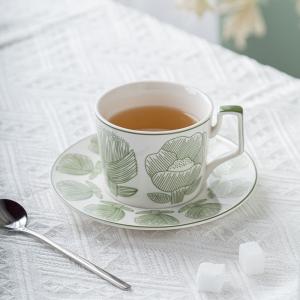 China Sustainable Nordic Style Printed Flower Ceramic Coffee Cup And Saucer 200ml Volume wholesale