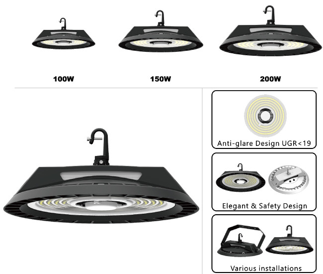 100W 150W 200W UFO LED Warehouse Light Low Glare UGR<19 With Microwave Control