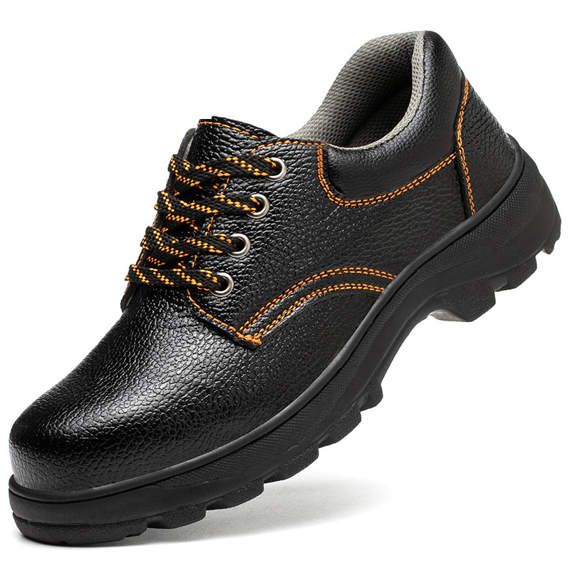 Gaomi Shengjie Low Top Black Embossed Leather Work Shoes Steel Toe Anti Smash Puncture Proof Safety Shoes