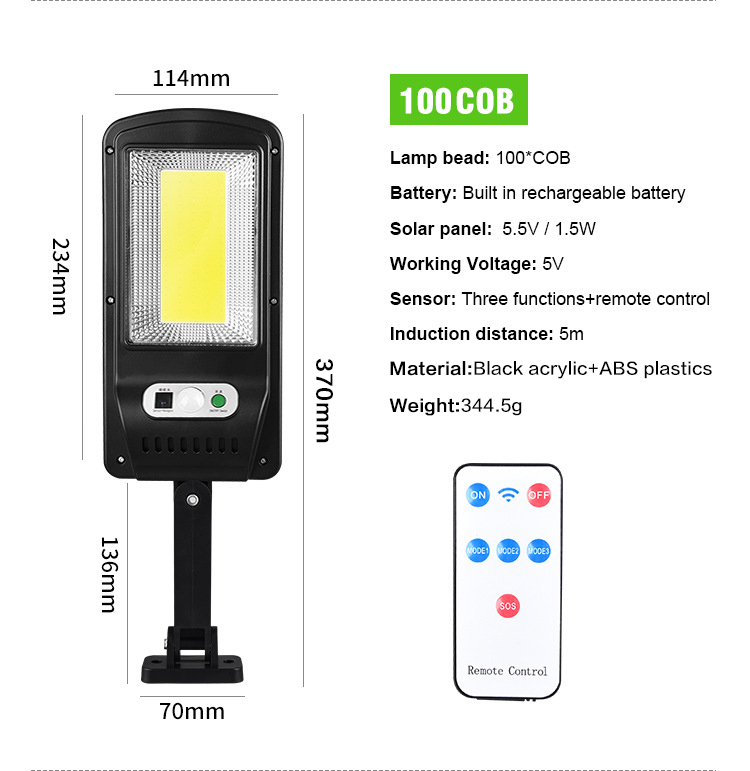 Solar Light 128 COB Large Outdoor Solar Waterproof Street Light Garden Infrared Sensor Motion Sensor Smart Remote Control Light