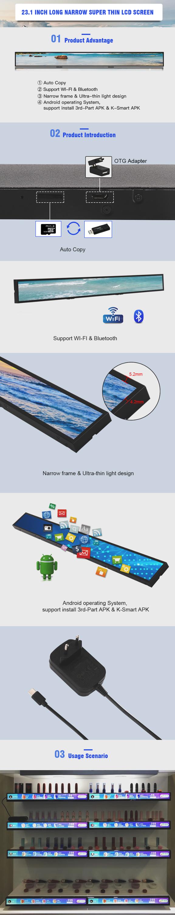 Closed Frame 1920*1080P Shelf Edge Display 23.1 Inch With Mini USB