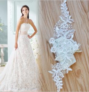 China Cord Lace Applique Ivory Color Embroidery Flower for Wedding Dress wholesale