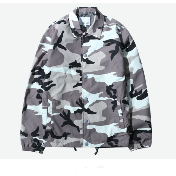 New Plus Size Coach Blue Camo Jacket , Twill Coach Jacket Eco Friendly