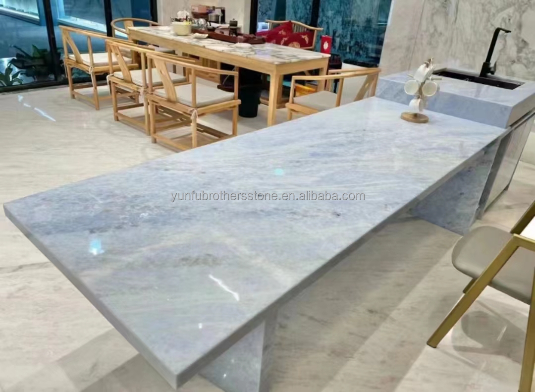 Upgrade Your Living Staircase Hall with 20mm Blue Ice Onyx Stone Veneer and Backlight