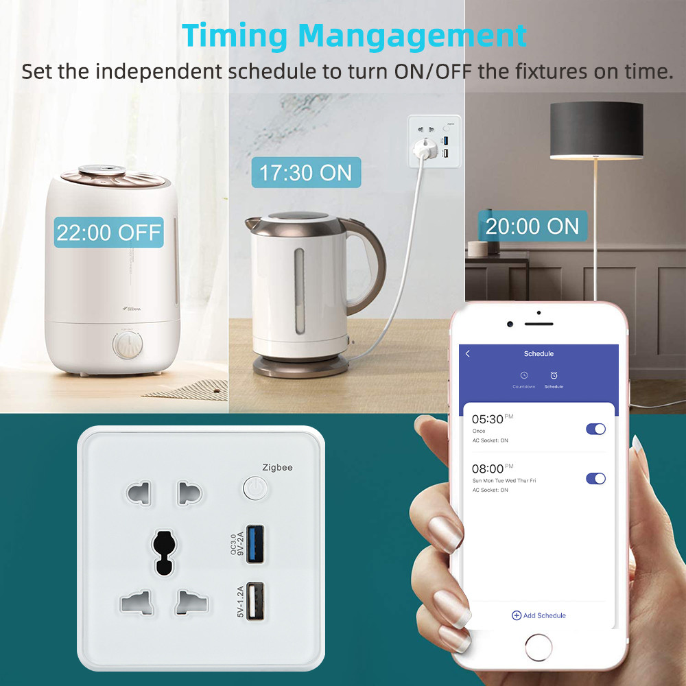 Zigbee Wall Smart Socket Tempered Glass Quick Fast Charger 3.0 Usb Charging Timing Google Home Alexa TuyaUS EU UK Plug