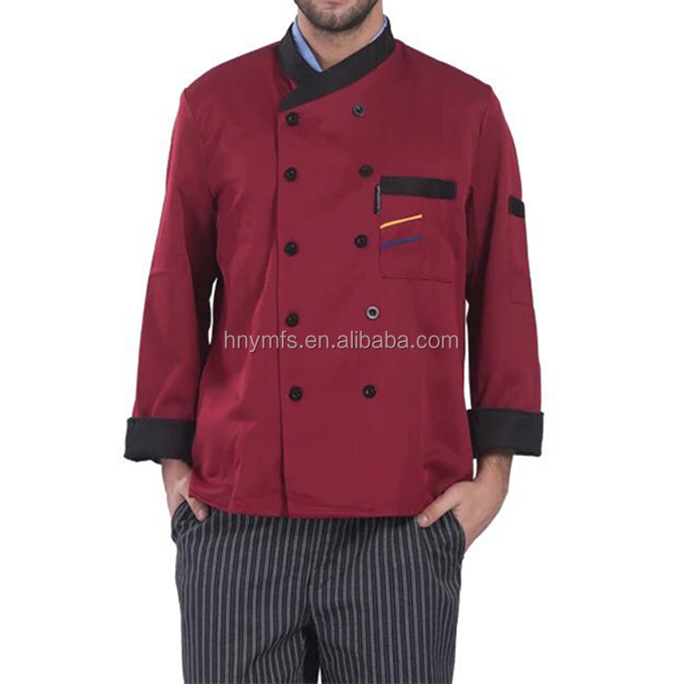 Stand Collar Long Sleeve Chef Uniform Tops Men's Poly - Cotton Blend Chef Coat