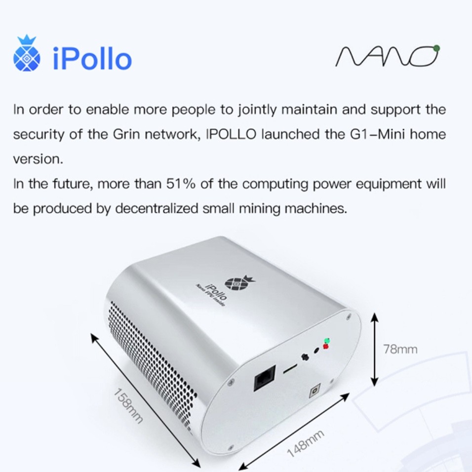 100W 14G/H Grin Coin Miner , Household Cuckatoo32 Asic Ipollo G1 Grin Miner