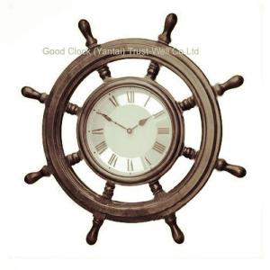 China wooden sterring wheel clocks, rudder wheel clock, wholesale