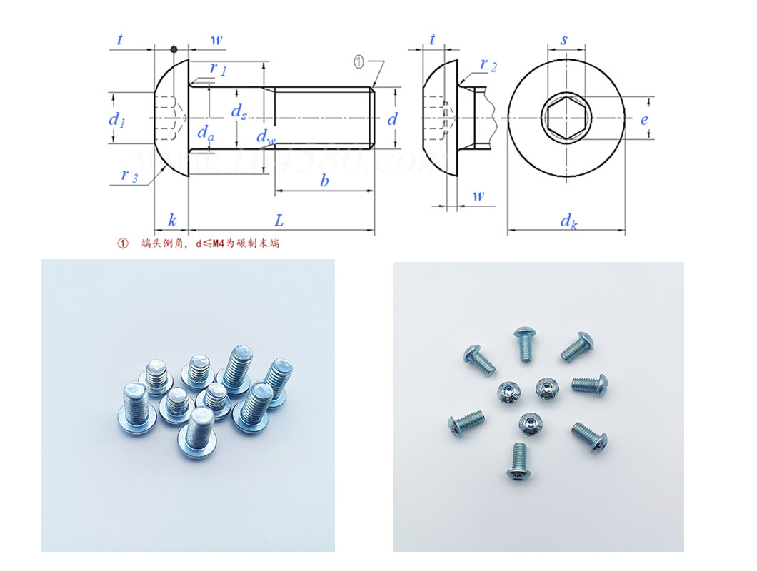 DIN7380 M3-M16 Carbon Steel Pan Head Hex Socket Machine Screws