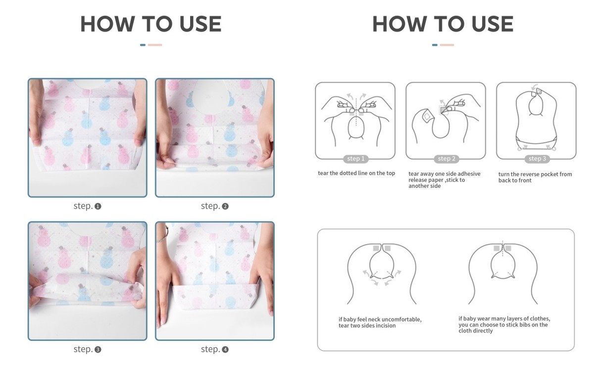 Leak Proof Disposable Baby Bibs Organic Cotton Food Grade Custom Disposable Bibs
