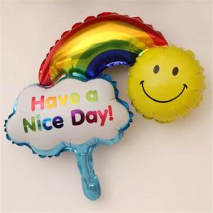 China Wholesal New Extra-Large Size Rainbow Smiling Face Foil Balloons Wholesale Inflatable Cloud Double Print Mylar Balloon on sale