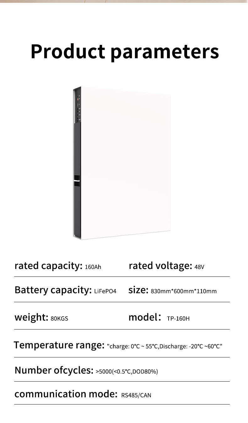 48V LiFePO4 Household Battery Pack with 160Ah Capacity