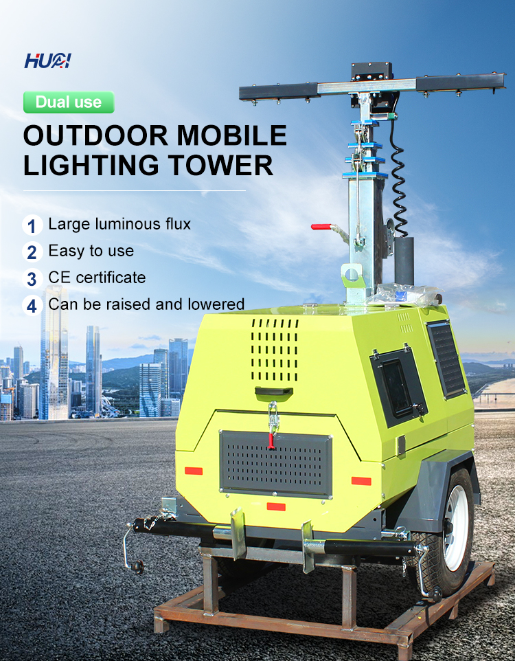 7m Trailer Hand-Lifting Mobile Lighting Tower 4va4000 for 12H Continuous Operation
