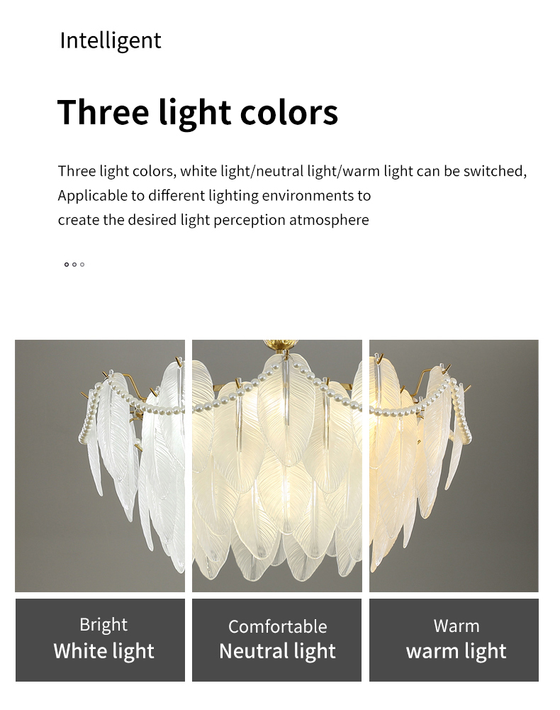 Modern Simple Pearl Feather Glass Chandelier Luxury Living Room Lamp Bedroom Dining Room White Chandelier(WHCY-253)