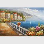 European Mediterranean Oil Painting , Handmade Canvas Flower Garden Oil Painting