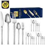 Stainless Steel Cutlery Set 20 Piece Small Waist Hammer Pattern Stainless Steel