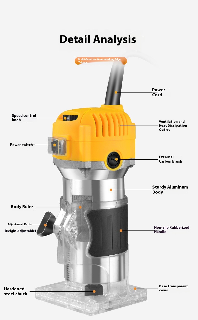 Bobenelectric Trimmingmachine Woodworking Trimming Slotting Machine Engraving Machine Electric 6-speedwoodworkingmilling Machine