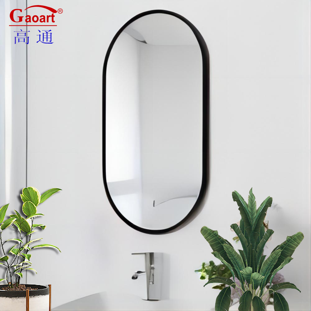 Glass Art Deco Design Style Wall-Mounted Black Decor Mirror with Huge Metal Gold Frame