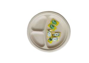 China 9&quot; 3 Compartment Biodegradable Sugarcane Bagasse Plates wholesale