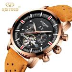 Durable Genuine Leather Wrist Watch Gold Case Hardlex Glass Black Dial
