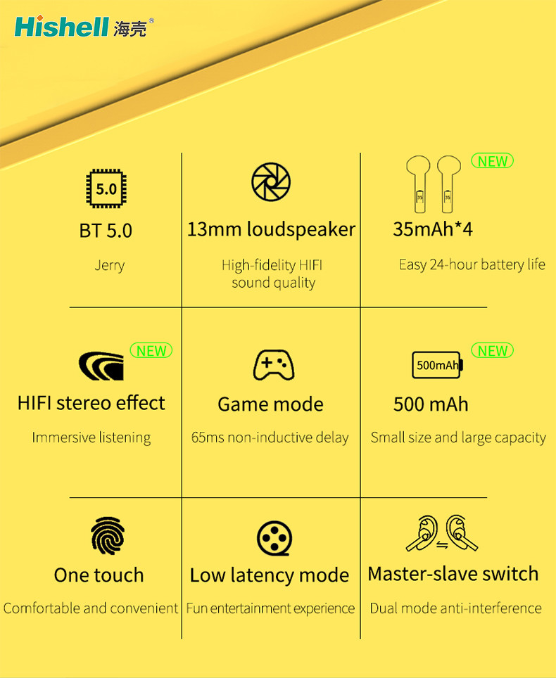 Gaming HiFi Truebuds Wireless Earbuds , F68 Practical TWS Bluetooth Stereo Earbuds