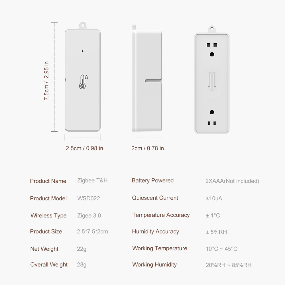 Tuya ZigBee3.0 Smart Temperature and Humidity Sensor, Battery Powered, Mini Indoor Hygrometer, Work with Alexa, Google Home