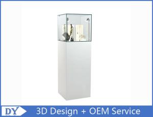 China High Gloss Shinning White Tower Pedestal Showcases With LED Spot Lights wholesale
