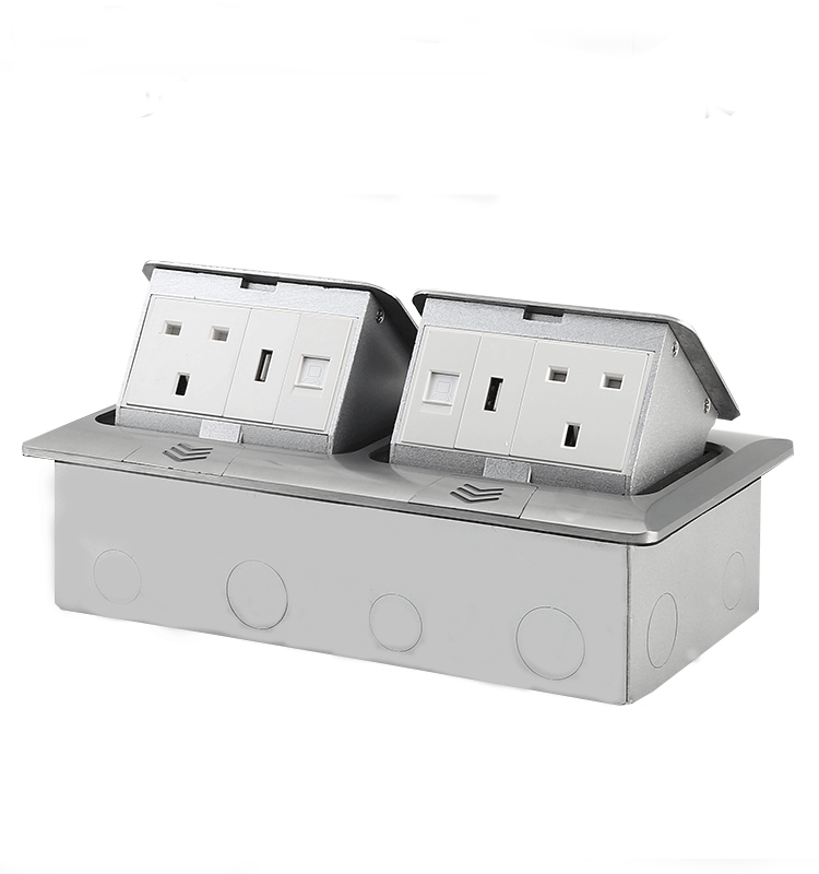 Customized Aluminum Alloy 2 Way Power Outlet Floor Socket with USB Phone Internet Sockets