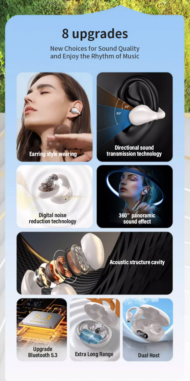 AAC Codecs Bone Conduction Earphone Clip Earring Ear Hook Headsets for Sport and Ambie
