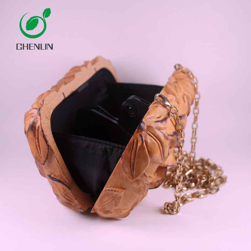 Smooth Hand Carved Wooden Clutch Bag Spacious Design for Ladies