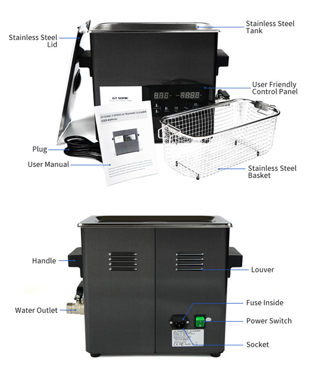 6L GT SONIC S Series Digital Ultrasonic Cleaner Touchable Stainless Steel CE RoHS