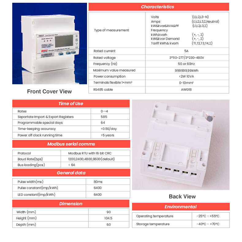 3-Phase Smart Electric Meter with Bidirectional Energy Measurement and OEM Support