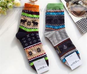 China Colorful christmas deer patterned design cosy cotton winter dress socks wholesale