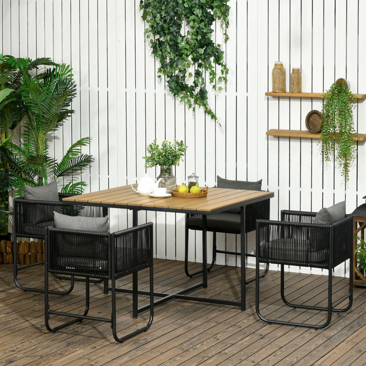 Modern Design Style Folded Dining Table and PE Rattan Armchair Patio Furniture Dining Set