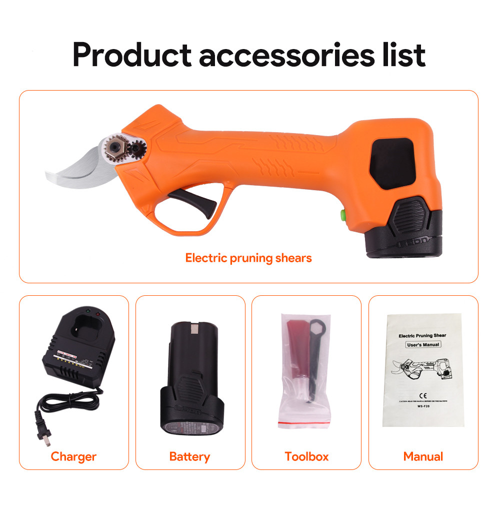 Swansoft 16.8V 2.5CM Battery Cordless Orchard Vineyard Pruner Trimming Scissors Garden Electric Pruning Shears