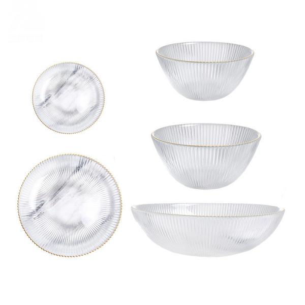 Quality Household Transparent Vertical Stripe Glass Salad Bowls for sale