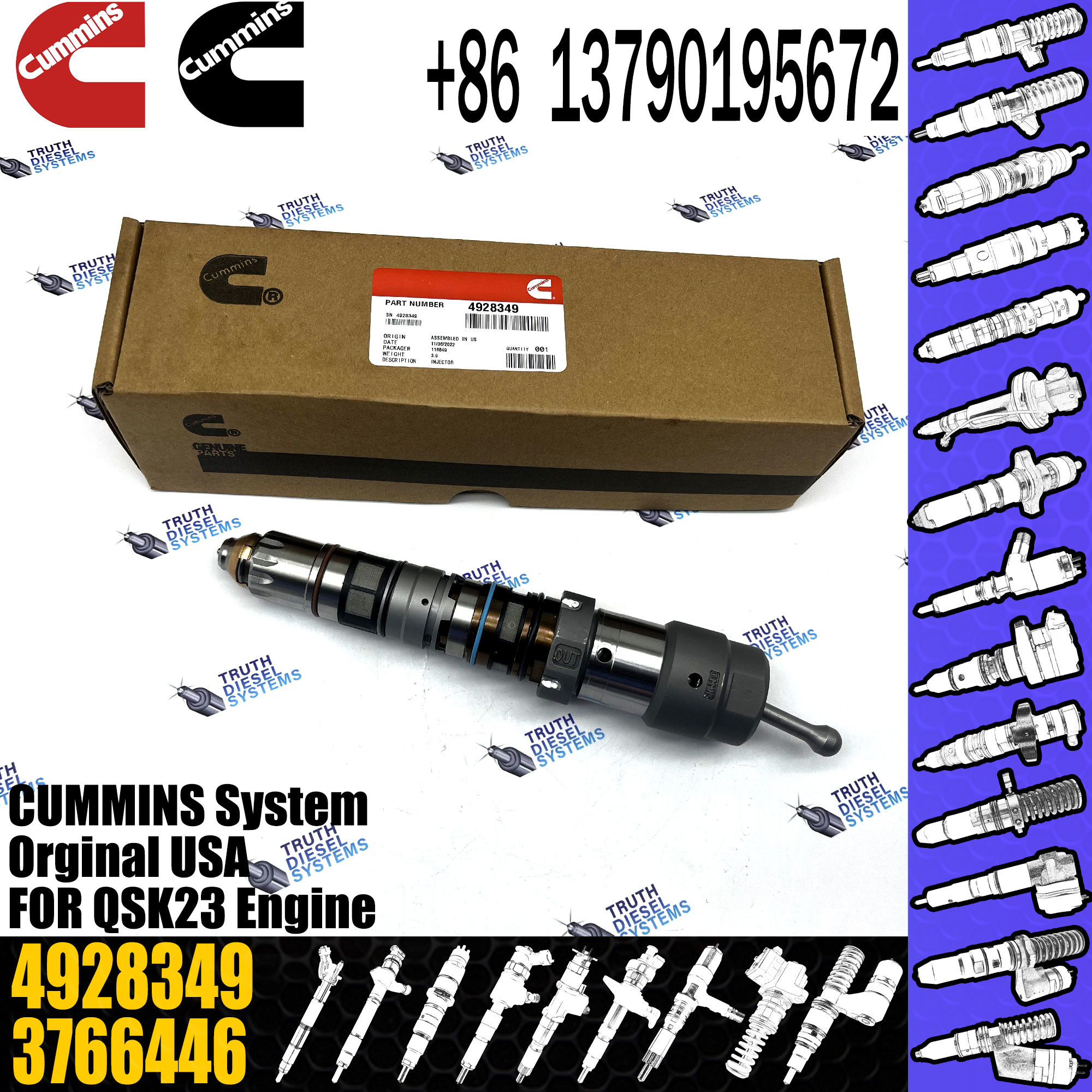 Diesel Engine fuel injector 4326784 4928349 4010160 4087891 4010158 for for Cummins QSK23