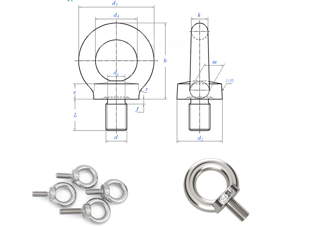 Coarse Thread M10 Eye Bolts Oxidation Resistant Zinc Plated Eye Bolts