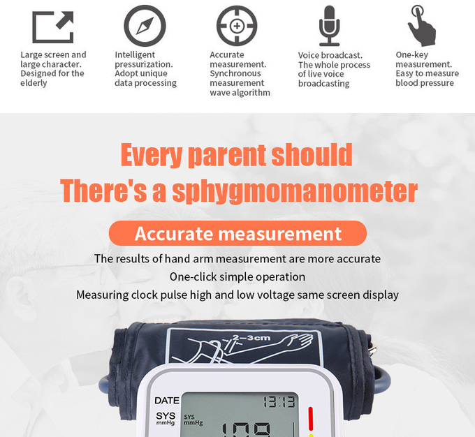 Smart LCD Digital Display Blood Pressure Monitor With Large Volume Voice Reporting