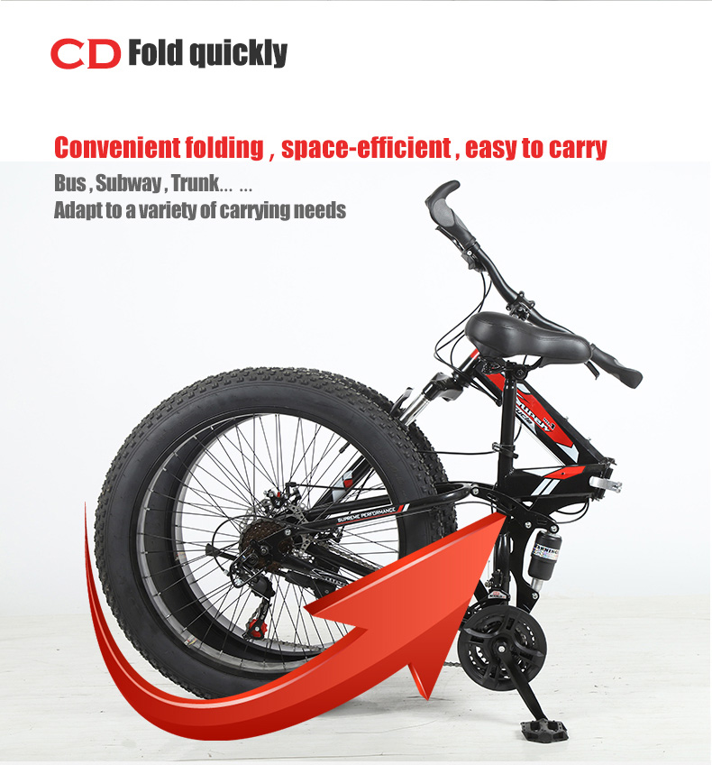 Customizable 26 Inch Fat Tyre Cycle Folding Snow Mountain Beach Cruisers Bike Big Tire Bicycle with Carton Size 154*25*78cm
